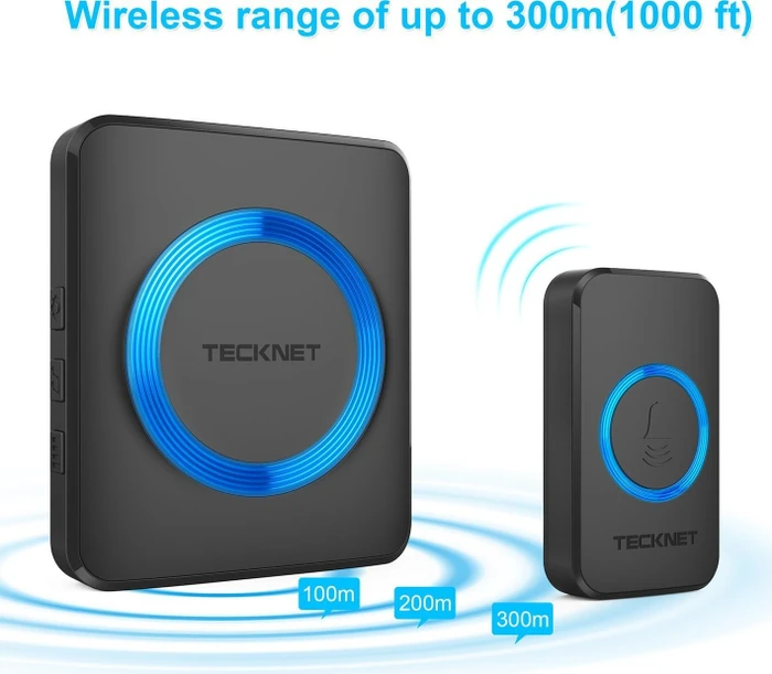 TeckNet WA878 Plug-In schwarz, Funk-Türklingel und Türgong, 2er-Set