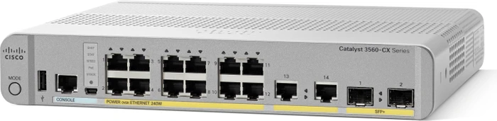 Cisco Catalyst 3560-CX Compact IP Base Desktop Gigabit Managed Switch, 14x RJ-45, 2x SFP+, 240W PoE+
