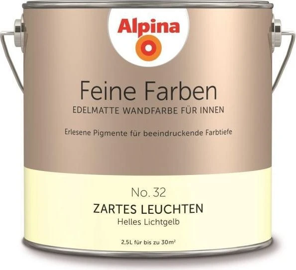 Alpina Farben Feine Farben No. 32 Zartesleuchten innen helleslichtgelb edelmatt gelb, 2.5l