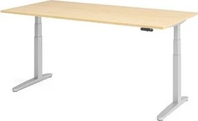 Hammerbacher Ergonomic Aktiv XBHM2E elektrisch höhenverstellbarer Sitz-Steh-Schreibtisch 200x100cm Ahorn/silber