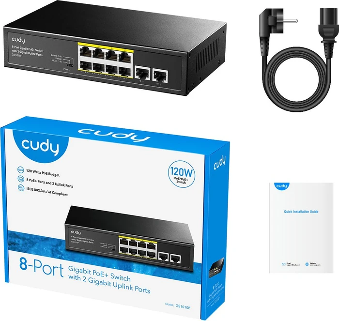 Cudy GS100 Series Rackmount Gigabit Switch, 10x RJ-45, 120W PoE+