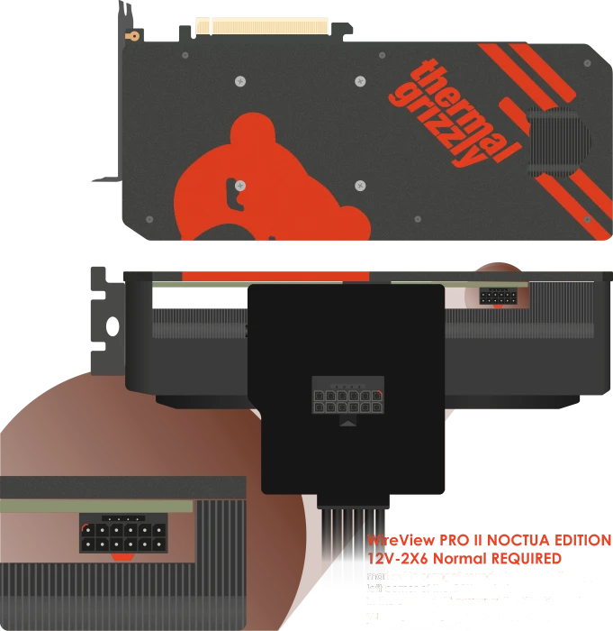 Thermal Grizzly WireView Pro II GPU, Noctua Edition, Normal, 90°, 12V-2x6, Sense-Pins an der Oberseite