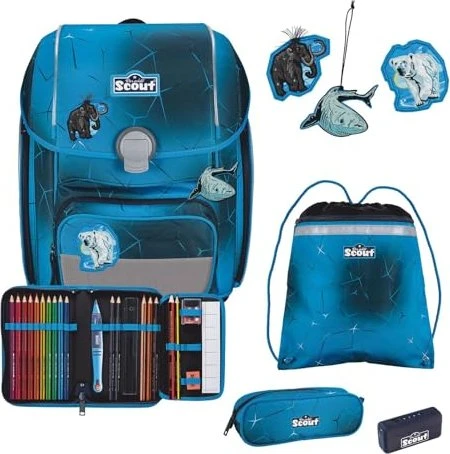 Scout Genius Safety Light Polar Blue Schultaschen-Set, 4-tlg.