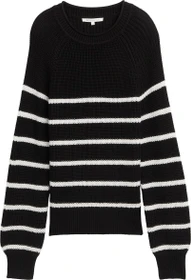 Tom Tailor Strickpullover mit leichten Ballonärmeln Strickpullover placed black white stripe (Damen)