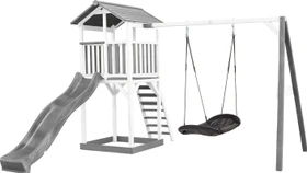 Axi Spielturm Beach Tower mit Rutsche und Nestschaukel weiß/grau