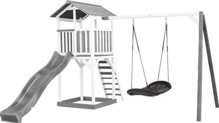 Axi Spielturm Beach Tower mit Rutsche und Nestschaukel weiß/grau