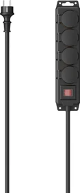 Hama Steckdosenleiste mit Schalter, 4-fach, IP44, Wandmontage, 2m, schwarz
