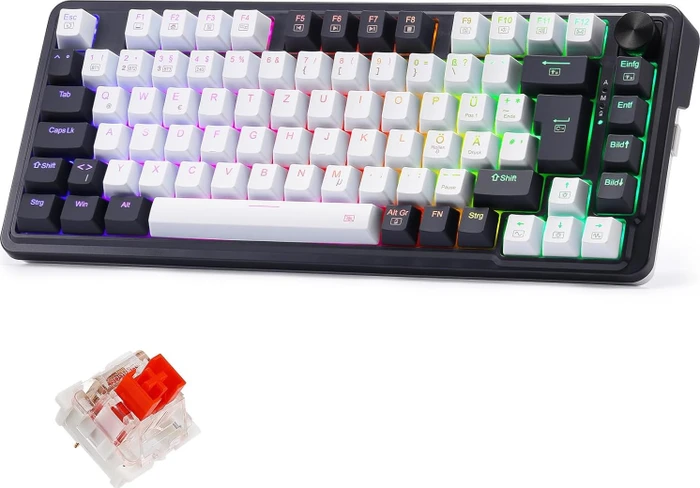 Redragon Ucal K673 Pro, schwarz/weiß, LEDs RGB, Redragon RED, USB/Bluetooth, DE