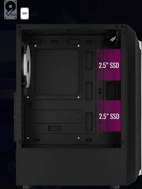 AeroCool Bionic V2, schwarz, Lüfter LED RGB, Glasfenster