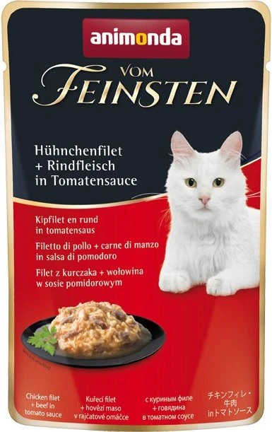 animonda Vom Feinsten Adult Hühnchenfilet und Rindfleisch in Tomatensauce, 50g
