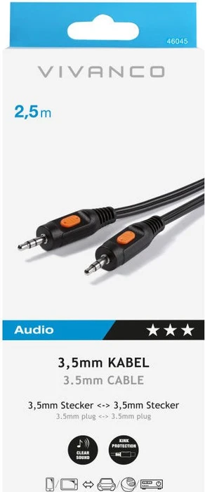 Vivanco Audio Kabel, 3.5mm Klinke [Stecker] auf 3.5mm Klinke [Stecker], 3-polig, schwarz, 2.5m