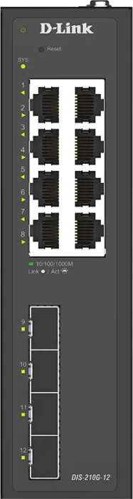 D-Link DIS-210G-12 Industrial Railmount Gigabit Smart Switch, 8x RJ-45, 4x SFP