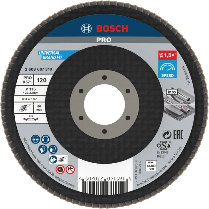 Bosch Professional X571 Best for Metal Fächerschleifscheibe gewinkelt K120, 115x22.23mm, 1 Stück