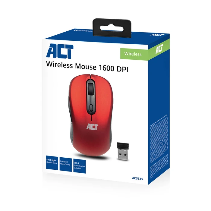 Act Wireless Mouse 1600dpi rot, USB