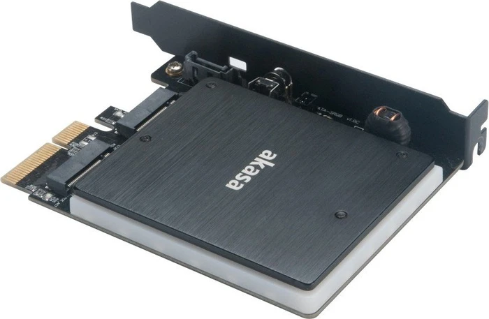 Akasa M.2 PCIe and M.2 SATA SSD adapter card with RGB LED light and heatsink