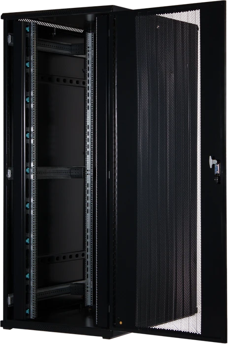 Rockstable 19" Serverschrank 42HE, Gitternetztür, IP2X, schwarz, 1200mm tief