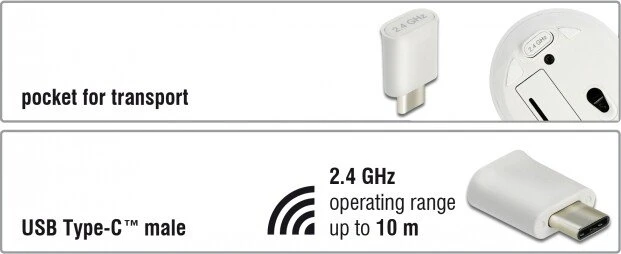DeLOCK Wireless USB-C Mini Maus weiß, USB-C