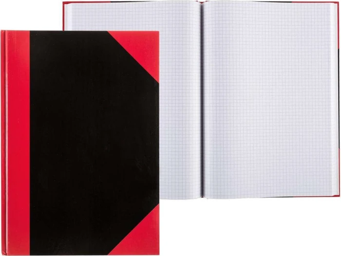 Idena Kladde Notizbuch, A6, kariert, Hardcover, rot/schwarz, 96 Blatt