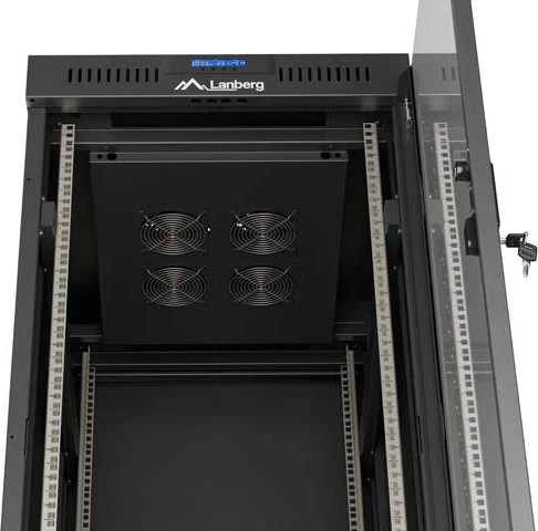 Lanberg 19" Rackschrank 27HE, LCD, freistehend, Flat Pack, V2, Glastür, IP20, RAL 9004, 800mm tief