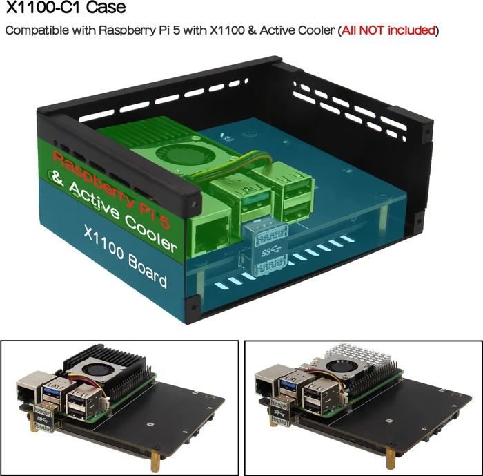 Geekworm Gehäuse für Raspberry Pi 5 X1100 Shield, schwarz