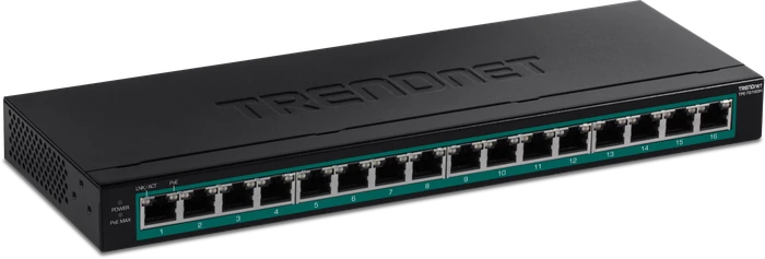 TRENDnet TPE-TG Desktop Gigabit Switch, 16x RJ-45, 123W PoE+