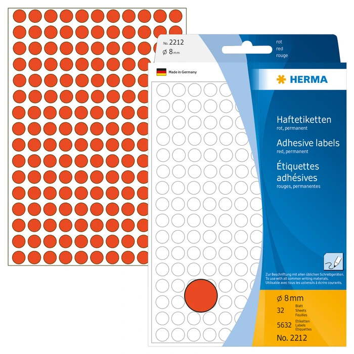 Herma Markierungspunkte 8mm rot, 32 Blatt