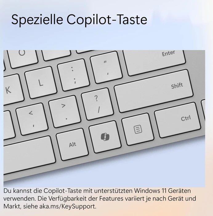 Microsoft Surface Keyboard 2nd Edition, silber/grau, mit Copilot-Taste, Bluetooth, DE