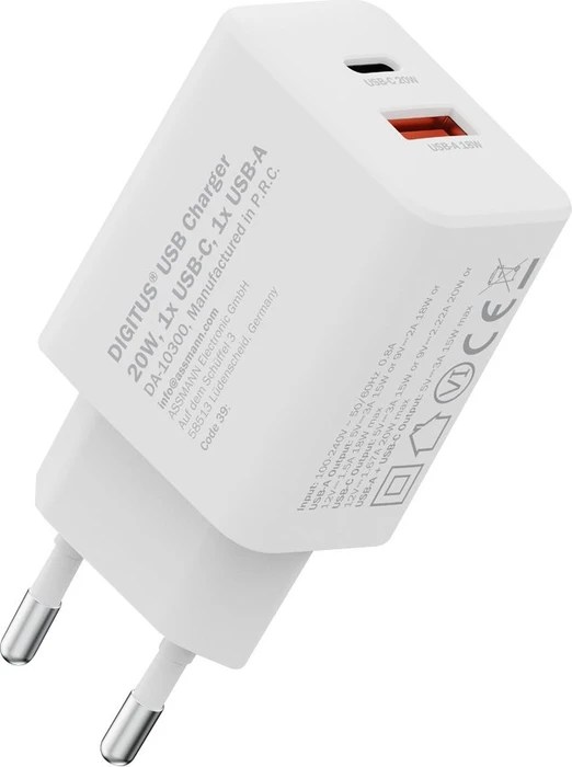 Digitus USB Charger 1x USB-C 1x USB-A 20W weiß