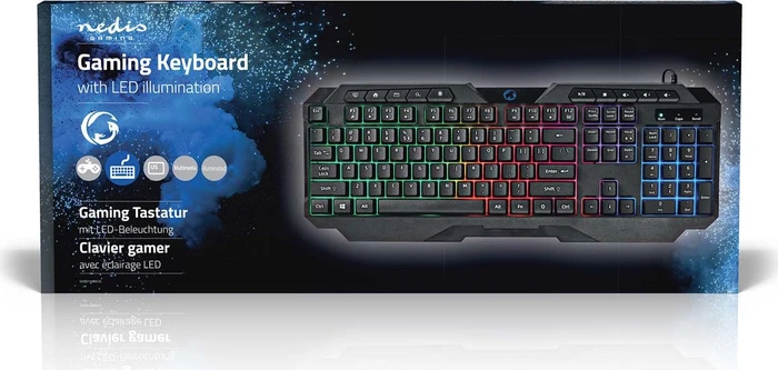 Nedis Gaming Tastatur, LEDs RGB, schwarz, USB, US