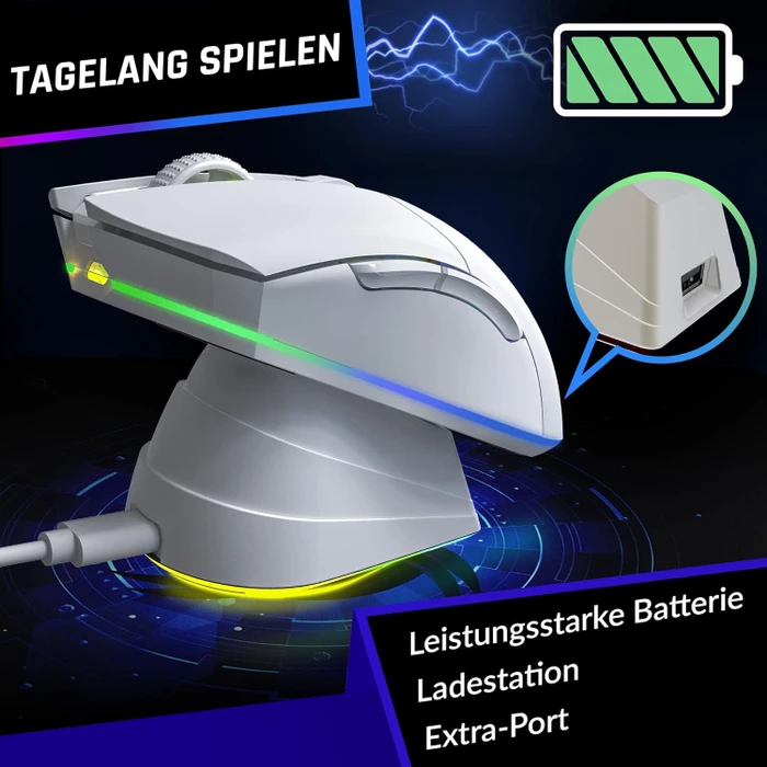 Klim Blaze Pro Rechargeable Wireless RGB mit Ladestation, weiß, USB