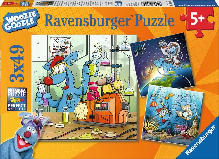 Ravensburger Puzzle Woozle Goozle im Weltall, Labor und unter Wasser