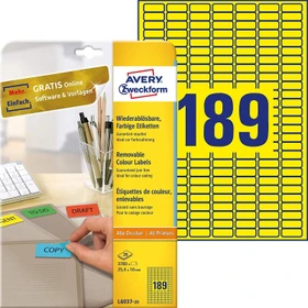 Avery-Zweckform Ordneretiketten, 25.4x10mm, ablösbar, gelb, 20 Blatt (3780 Etiketten)