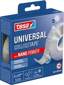 tesa Universal doppelseitiges Klebeband Nano Power transparent, 30mm/3m, 1 Stück