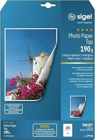 Sigel Photo Paper Top Inkjetpapier hochglänzend beidseitig weiß, A4, 190g/m², 20 Blatt