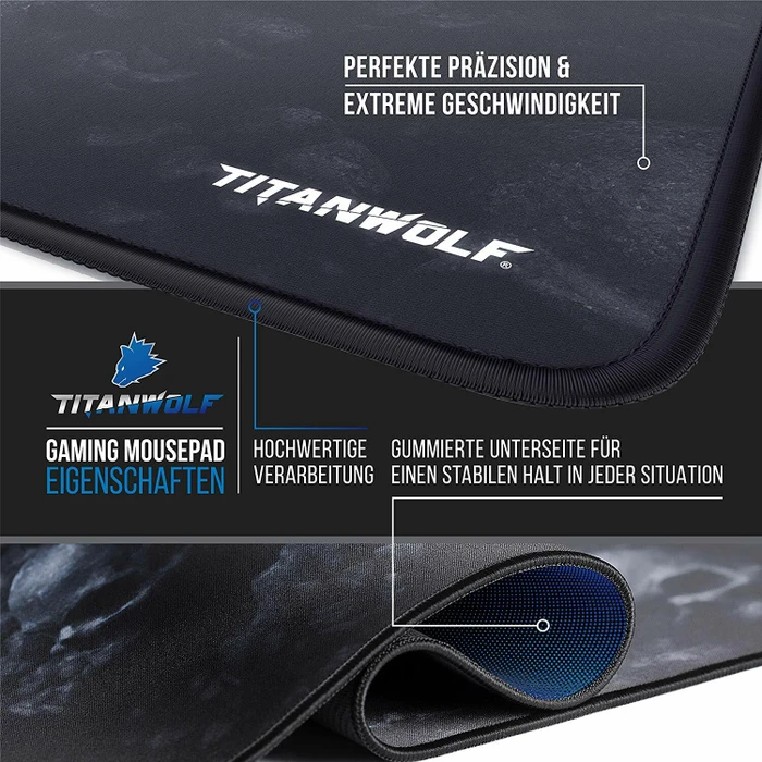 Titanwolf Skulls XXL Speed Gaming-Mauspad, schwarz