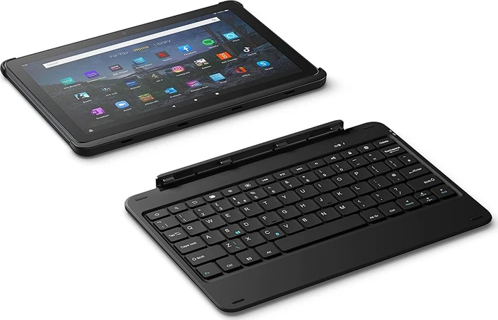 Amazon Fire HD 10 Plus KFTRPWI 2021, ohne Werbung, schwarz, 64GB, UK, mit Bluetooth Tastatur