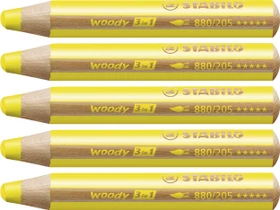 STABILO Woody 3in1 Wachsmalstift gelb, 5er-Pack