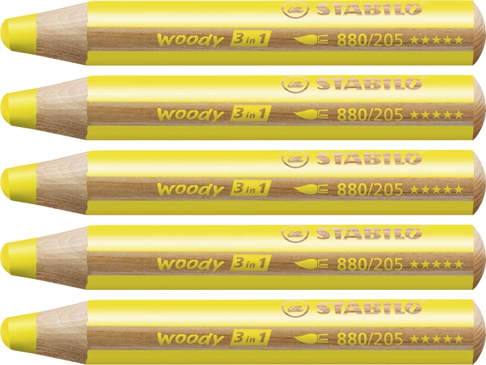STABILO Woody 3in1 Wachsmalstift gelb, 5er-Pack