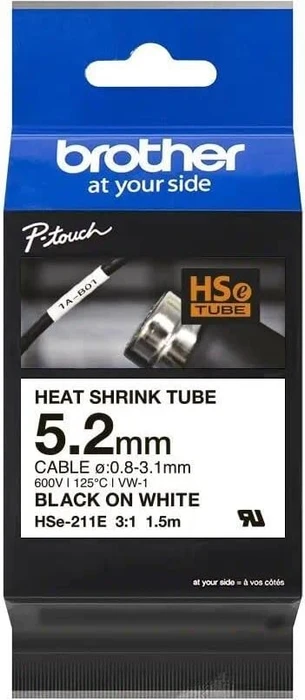 Brother HSe-211E Schrumpfschlauch, 5.2mm, schwarz/weiß