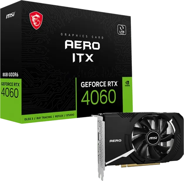 MSI GeForce RTX 4060 Aero ITX 8G, 8GB GDDR6, HDMI, 3x DP