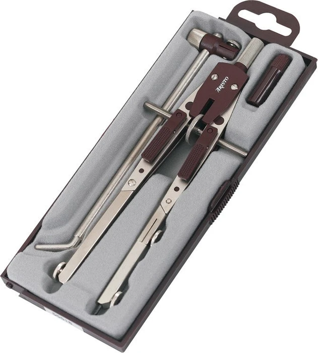 Aristo Profi Schnellverstellzirkel 2 Gelenke, Verlängerung, silber/weinrot, Klarsichtetui