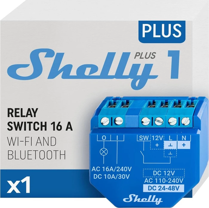 Shelly Plus 1, WLAN-Funkschalter, 1-Kanal, Unterputz, Schaltaktor