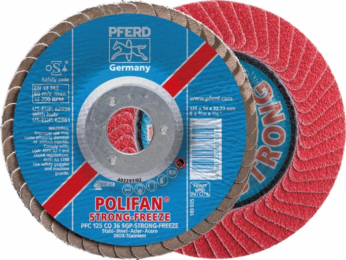 Pferd PFC 125 CO-FREEZE 36 SGP STRONG INOX POLIFAN Fächerschleifscheibe K36, 125x22.23mm, 10 Stück