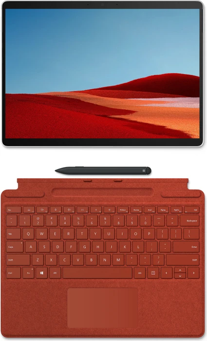 Microsoft Surface Pro X, Platin, SQ2, 16GB RAM, 512GB, Surface Pro X Signature Keyboard Mohnrot, Surface Slim Pen Bundle