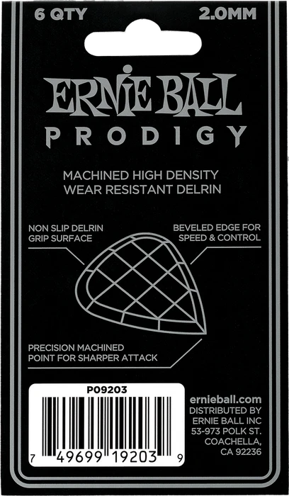 Ernie Ball White Mini Prodigy Pick, 2.0mm, 6-Pack