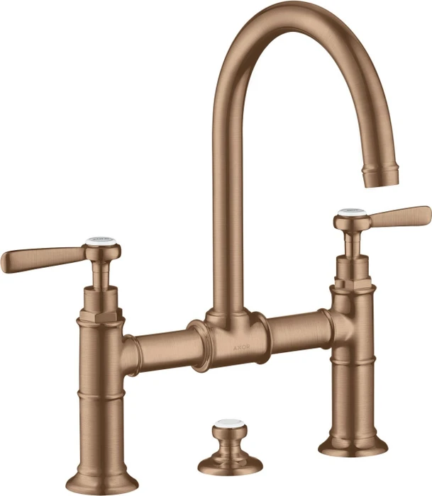 Hansgrohe Axor Montreux 2-Griff Waschbeckenarmatur 220 mit Hebelgriffen und Ablauffernbedienung red gold