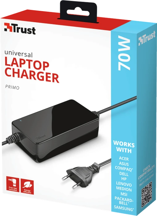 Trust Primo Notebook Power Adapter, Hohlstecker mit Wechseladapter, 70W