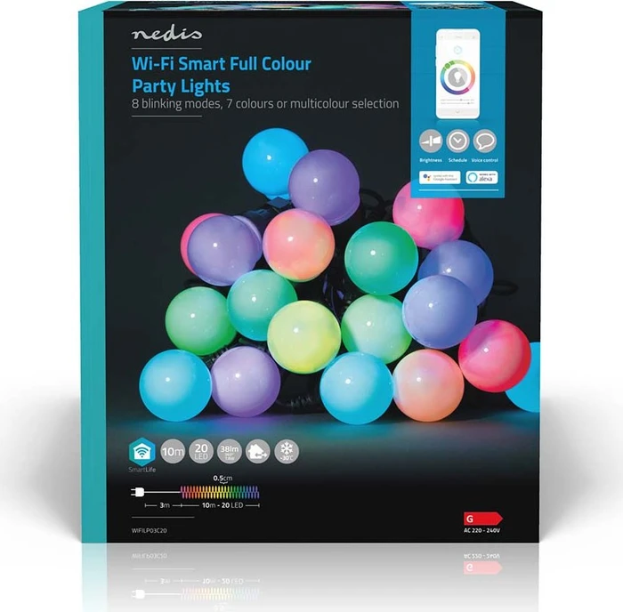 Nedis WIFILP03C20 Smart Life Dekorative Party-Lichterkette LED 20x RGB