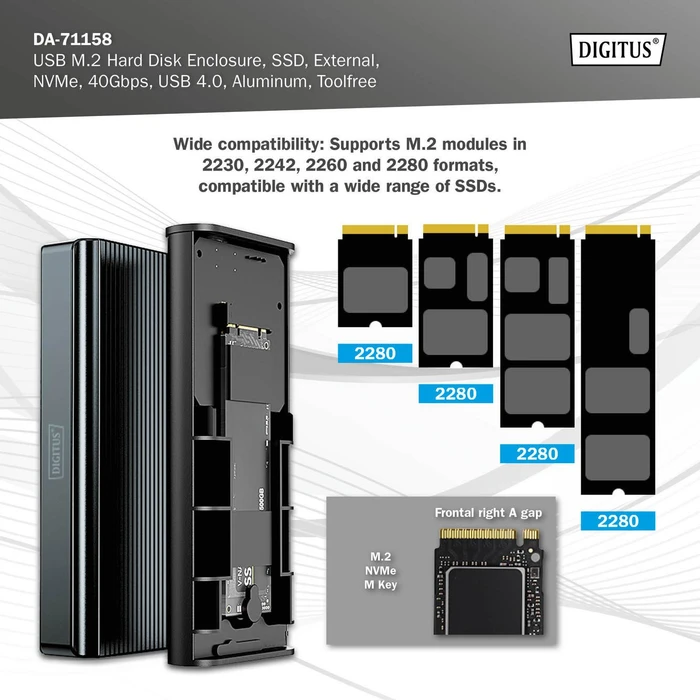 Digitus Festplattengehäuse für M.2 NVMe SSD, USB-C 3.2