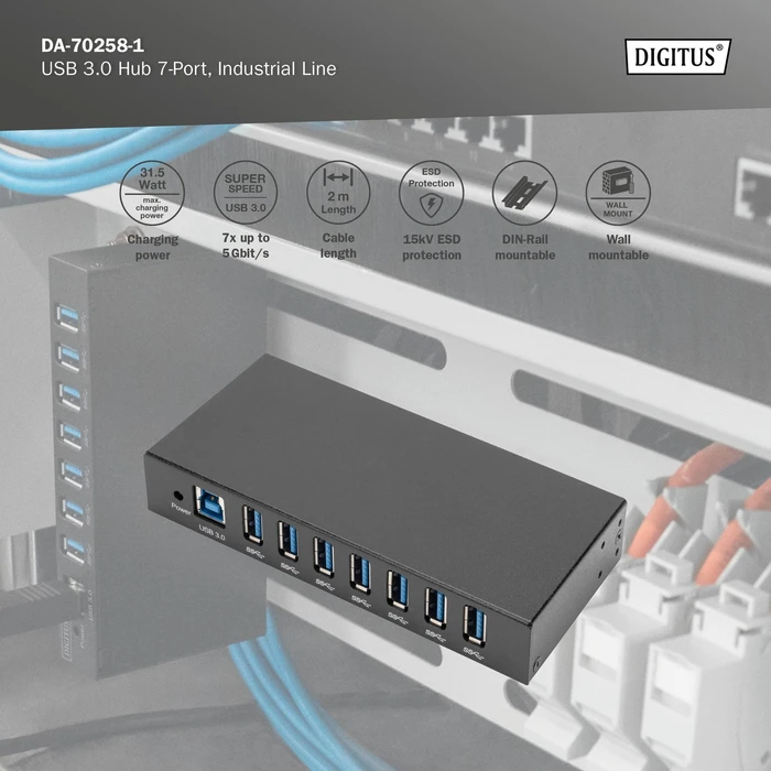 Digitus Industrial Railmount 7-port USB 3.0 Hub, USB-B 3.0 [Buchse]